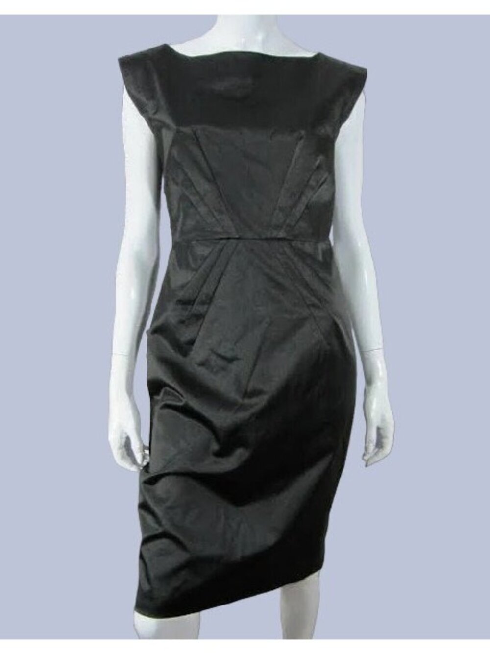 Club Monaco Size 4 Black Satin Sleeveless Boat Neck Darted Sheath Dress